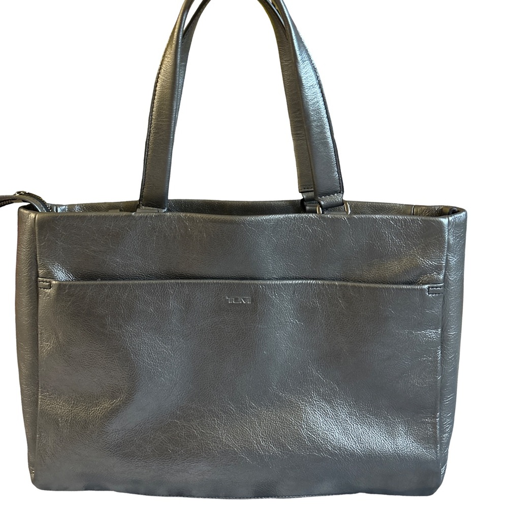 Sold‼️ Tumi Silver Leather Work Tote / Laptop Bag